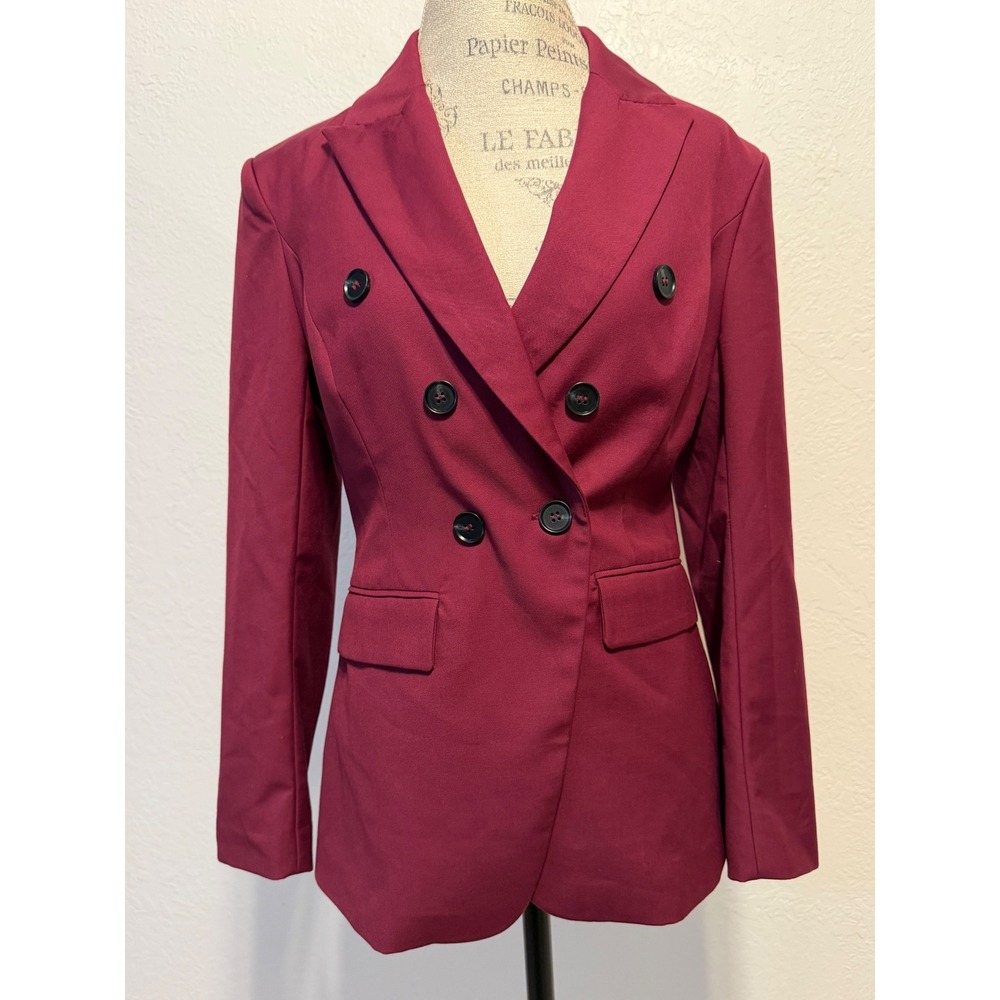 FEHAUTE Burgundy Double Breasted Blazer Jacket US 6 1726272# Burgundy Twill